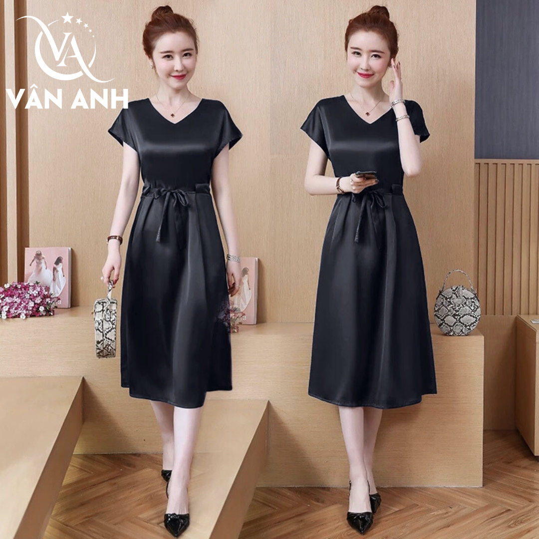 Đầm Dáng Rộng Cổ Chữ V Thắt Nơ Đầm Dáng Rộng Cổ Chữ V Thắt Nơ