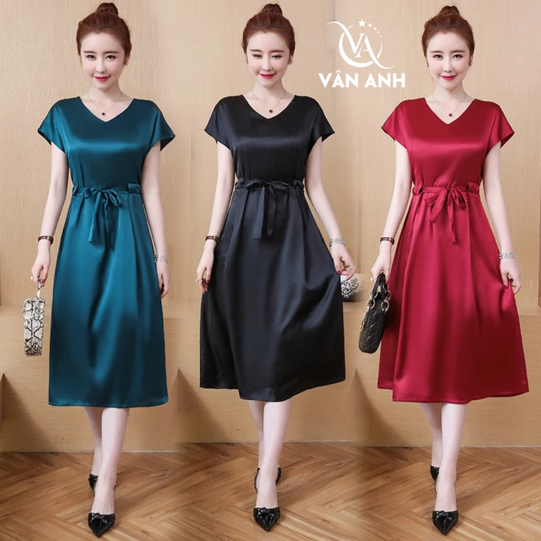 Đầm Dáng Rộng Cổ Chữ V Thắt Nơ Đầm Dáng Rộng Cổ Chữ V Thắt Nơ