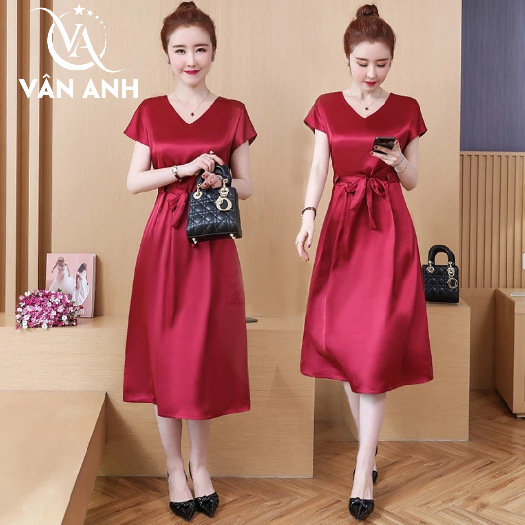 Đầm Dáng Rộng Cổ Chữ V Thắt Nơ Đầm Dáng Rộng Cổ Chữ V Thắt Nơ